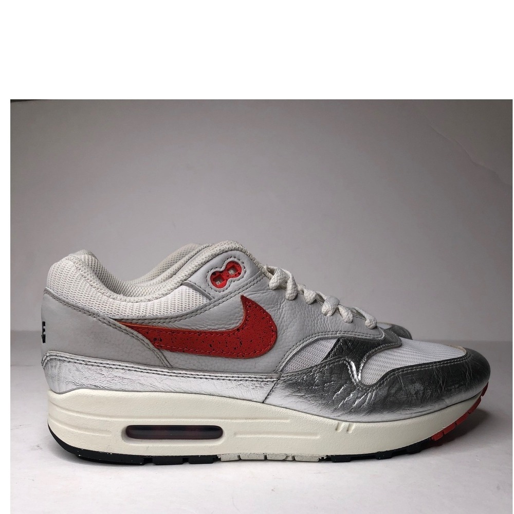 Nike‎ Air Max 1 Hot Sauce Silver White Red Sneakers Men's Size 8.5 Limited